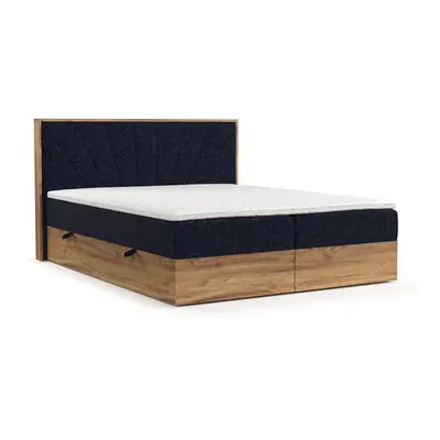 Boxspring postel s úložným prostorem v tmavě modro-přírodní barvě 140x200 cm Asahi – Maison de R