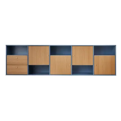 Nízká závěsná komoda v dekoru dubu v modro-přírodní barvě 220x61 cm Mistral – Hammel Furniture