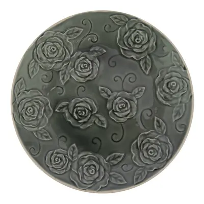 Tmavě zelený ozdobný talíř Antic Line Roses, ⌀ 25,5 cm