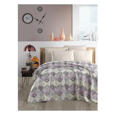 Fialovo-krémový bavlněný přehoz 200x230 cm Pique – Mila Home