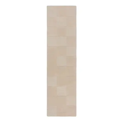 Béžový ručně tkaný vlněný běhoun 60x230 cm Checkerboard – Flair Rugs