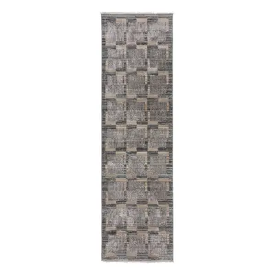 Šedo-béžový běhoun 66x300 cm Evelyn Blocks – Flair Rugs