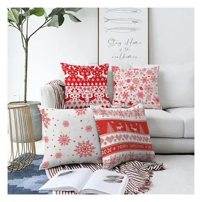 Sada 4 vánočních žinylkových povlaků na polštář Minimalist Cushion Covers Red Snowflakes, 55 x 5