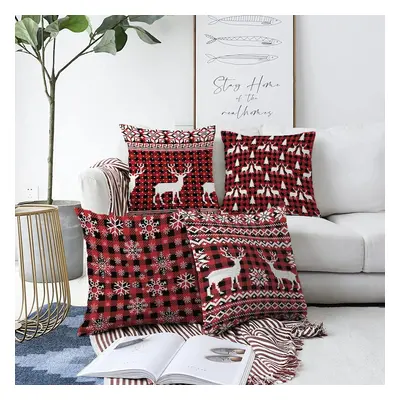 Sada 4 vánočních žinylkových povlaků na polštář Minimalist Cushion Covers Tartan, 55 x 55 cm