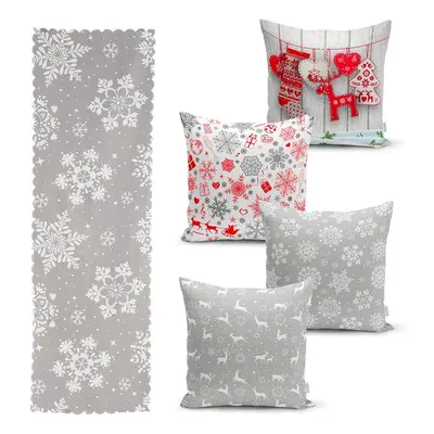 Sada 4 vánočních povlaků na polštář a běhounu na stůl Minimalist Cushion Covers Snowflakes