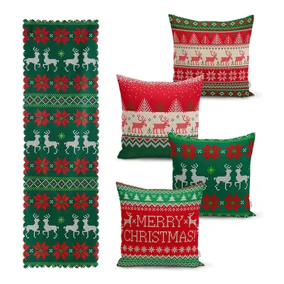 Sada 4 vánočních povlaků na polštář a běhounu na stůl Minimalist Cushion Covers Merry Christmas