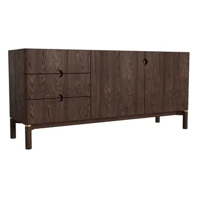 Tmavě hnědá nízká komoda v dekoru dubu 160x73 cm Arun – Unique Furniture