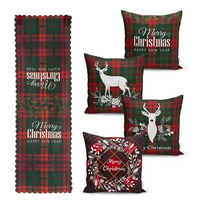 Sada 4 vánočních povlaků na polštář a běhounu na stůl Minimalist Cushion Covers Tartan Christmas