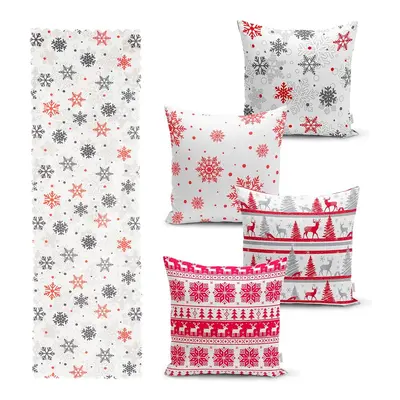 Sada 4 vánočních povlaků na polštář a běhounu na stůl Minimalist Cushion Covers Red Christmas