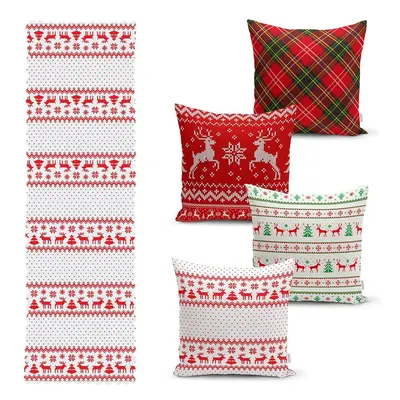 Sada 4 vánočních povlaků na polštář a běhounu na stůl Minimalist Cushion Covers Nordic Knit