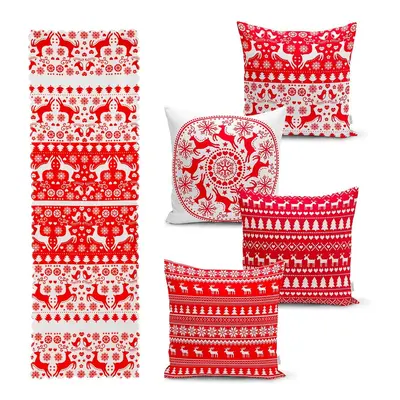 Sada 4 vánočních povlaků na polštář a běhounu na stůl Minimalist Cushion Covers Christmas