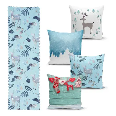 Sada 4 vánočních povlaků na polštář a běhounu na stůl Minimalist Cushion Covers Winter Wonderlan