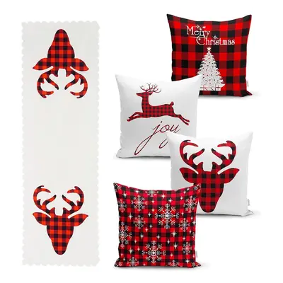 Sada 4 vánočních povlaků na polštář a běhounu na stůl Minimalist Cushion Covers Christmas Tartan