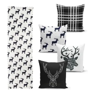 Sada 4 vánočních povlaků na polštář a běhounu na stůl Minimalist Cushion Covers Reindeer and Sta