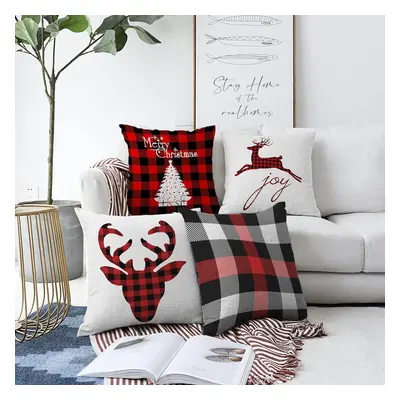 Sada 4 vánočních žinylkových povlaků na polštář Minimalist Cushion Covers Christmas Tartan, 55 x