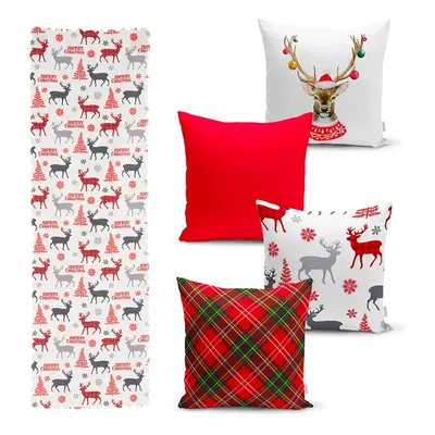 Sada 4 vánočních povlaků na polštář a běhounu na stůl Minimalist Cushion Covers Christmas Orname