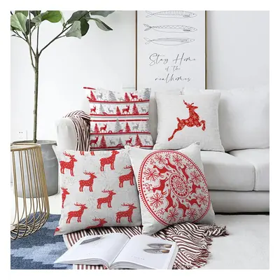 Sada 4 vánočních žinylkových povlaků na polštář Minimalist Cushion Covers Reindeer, 55 x 55 cm