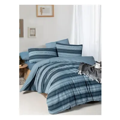 Modré 4dílné prodloužené povlečení na dvoulůžko s prostěradlem 200x220 cm Stripes – Mila Home