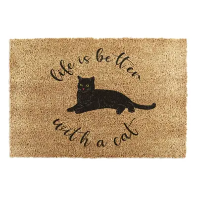 Rohožka z kokosového vlákna 40x60 cm Life Is Better With a Cat – Artsy Doormats