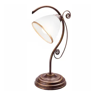 Bílo-hnědá stolní lampa se skleněným stínidlem (výška 39 cm) Retro Ii – LAMKUR