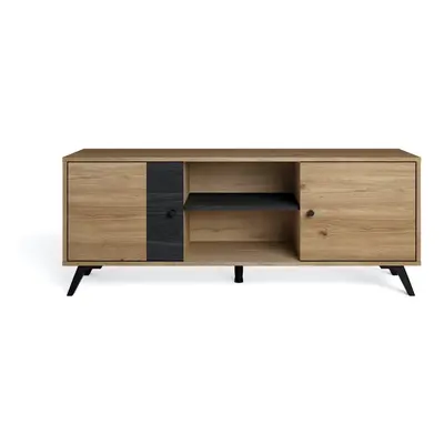 Černý TV stolek v dekoru dubu 136x53 cm Natura - Marckeric