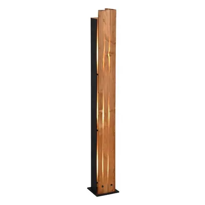 Stojací lampa v černo-přírodní barvě s dřevěným stínidlem (výška 121 cm) Karuni – Trio