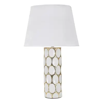 Keramická stolní lampa s textilním stínidlem v bílo-zlaté barvě (výška 56 cm) Glam Carv – Mauro 