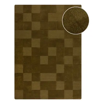 Khaki ručně tkaný vlněný koberec 200x290 cm Checkerboard – Flair Rugs