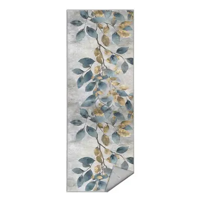 Pratelný běhoun ve světle modré a zlaté barvě 80x200 cm Golden Leaves – Mila Home