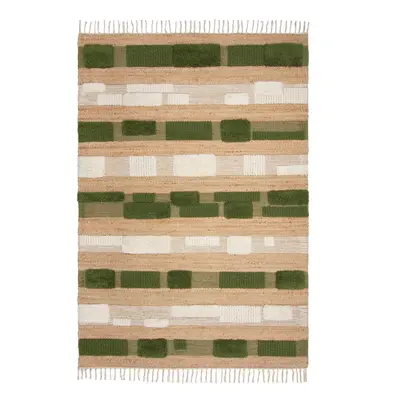 Ručně tkaný koberec s příměsí juty v zeleno-přírodní barvě 160x230 cm Medina Blocks – Flair Rugs