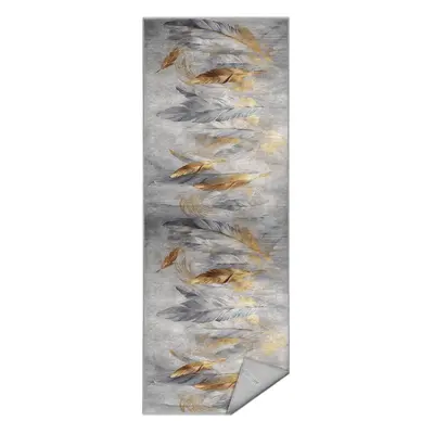 Pratelný běhoun v šedé a zlaté barvě 80x200 cm Golden Feathers – Mila Home