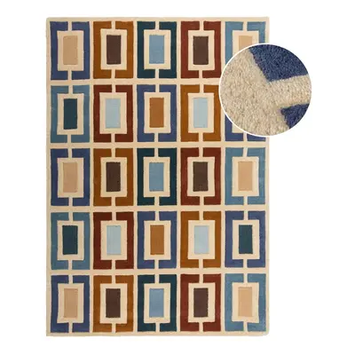 Modro-oranžový ručně tkaný vlněný koberec 80x150 cm Retro Blocks – Flair Rugs