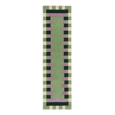 Zeleno-fialový ručně tkaný vlněný běhoun 60x230 cm Kai Wool Border – Flair Rugs