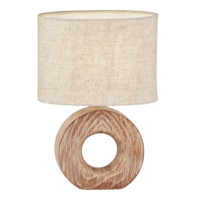 Hnědo-béžová keramická stolní lampa s textilním stínidlem (výška 31 cm) Hanke – Fischer & Honsel