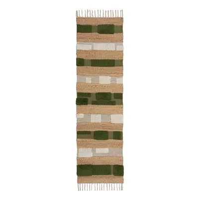 Ručně tkaný běhoun s příměsí juty v zeleno-přírodní barvě 60x230 cm Medina Blocks – Flair Rugs