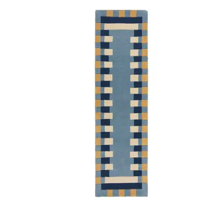 Modrý ručně tkaný vlněný běhoun 60x230 cm Kai Wool Border – Flair Rugs