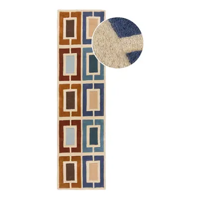 Modro-oranžový ručně tkaný vlněný běhoun 60x230 cm Retro Blocks – Flair Rugs