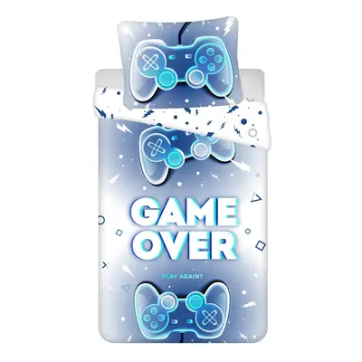 Bílo-modré bavlněné dětské povlečení na jednolůžko 140x200 cm Game over – Jerry Fabrics