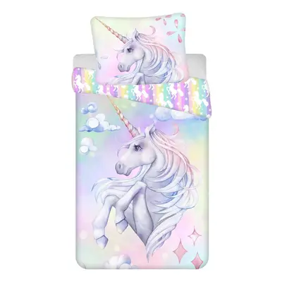 Bavlněné dětské povlečení na jednolůžko 140x200 cm Unicorn "Pastel Rainbow" – Jerry Fabrics