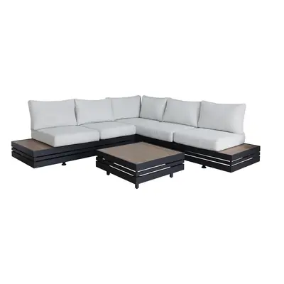 Šedý hliníkový zahradní lounge set pro 5 New York – Rojaplast