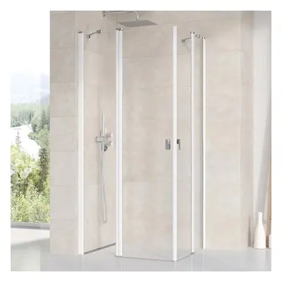 Ravak CHROME CRV2 - 90 white+Transparent, otevírací sprchové dveře 90 cm - pro vytvoření rohovéh