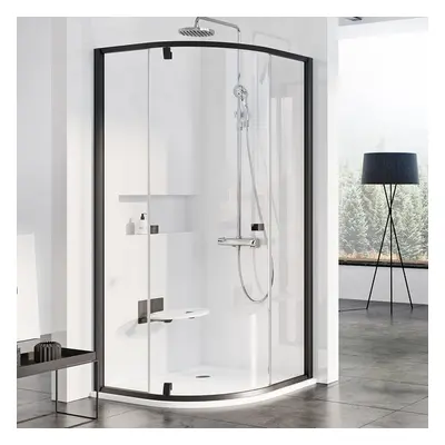 Ravak Pivot PSKK3 - 90 BLACK TRANSPARENT čtvrtkruhový sprchový kout 90 x 90 cm, černý rám, čiré 