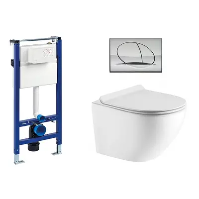 Liv-Fluidmaster Wc set Ring Gips podmítková nádrž do sádrokartonu, mísa, sedátko a lesklý chrom 