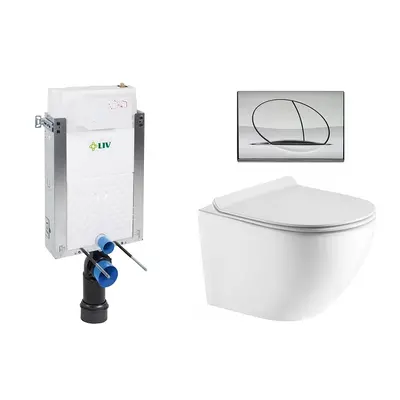 Liv-Fluidmaster Wc set Ring Wall podmítková nádrž do zdiva, rimless mísa, sedátko a tlačítko les