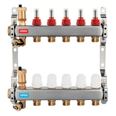Novaservis Rozdělovač nerez s průtokoměry a uzav. ventily, 5 okruhů (SN-RZPU05S)