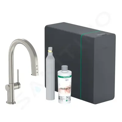 Hansgrohe 76806800 - Dřezová baterie s výsuvnou koncovkou, SodaSystem, sBox, vzhled nerezu