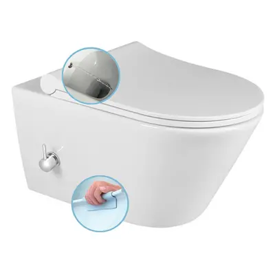 Sapho AVVA CLEANWASH závěsná WC mísa, integrovaná baterie a bidet. sprška, Rimless, 35,5x53cm, b