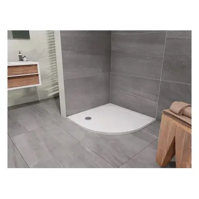 Lansanit čtvrtkruh 90x90x3,5 cm, sprchová vanička z litého mramoru, R550 - odpad vlevo