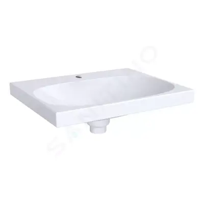 Geberit 500.629.01.2 - Umyvadlo 60x48 cm, otvor pro baterii, se skrytým přepadem, bílá