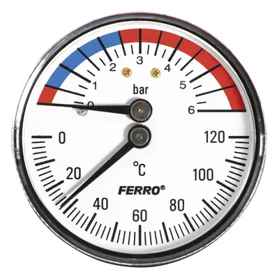 Ferro Termomanometr 63mm 1/2" AXIÁLNÍ 0-6bar (TM63A)